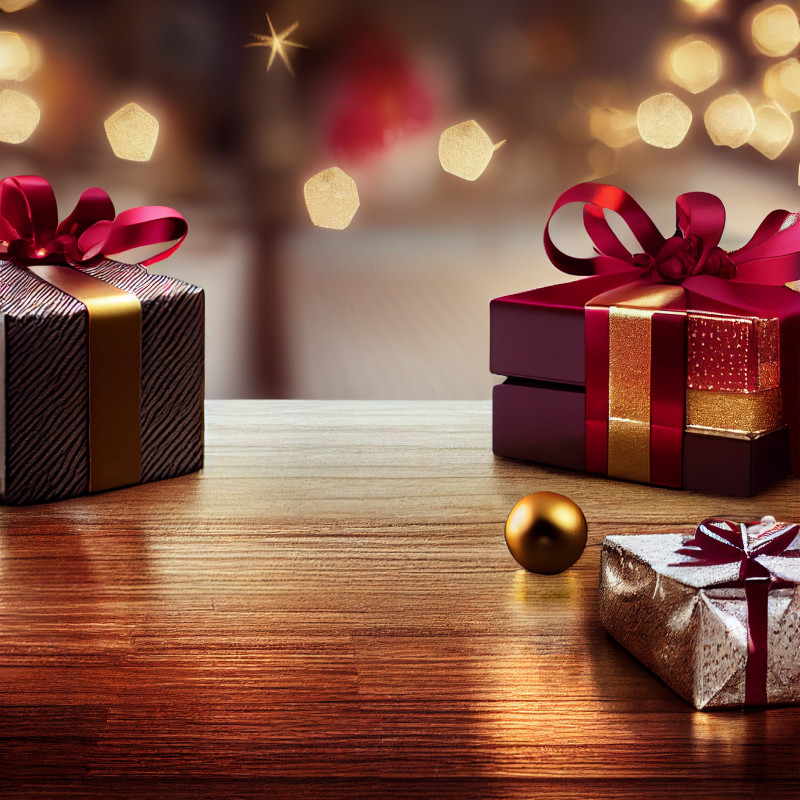 Christmas Gift Box on Wooden Background