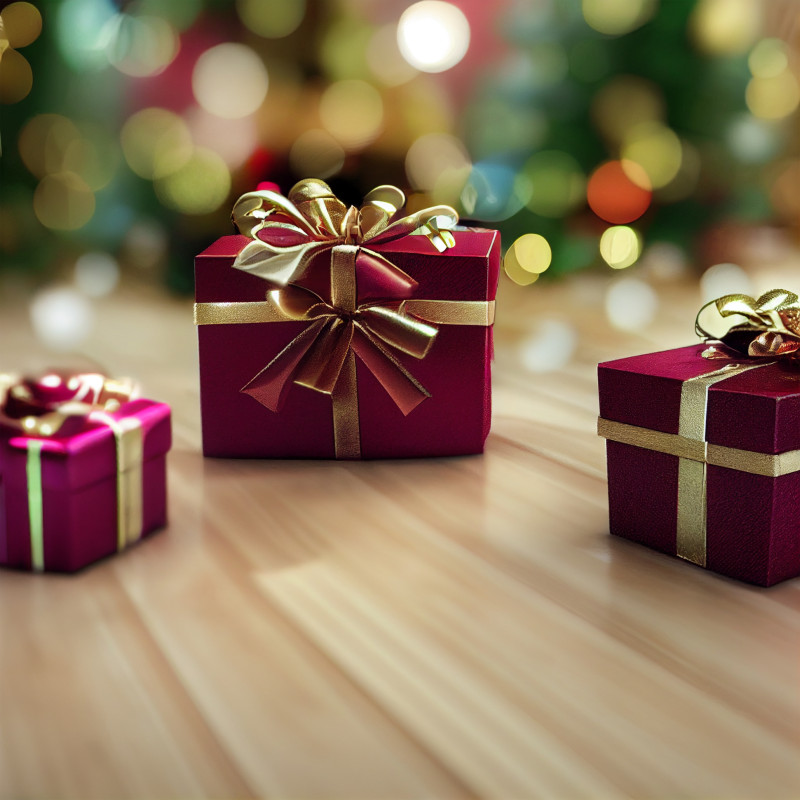 Christmas Gift Box on Wooden Floor Image