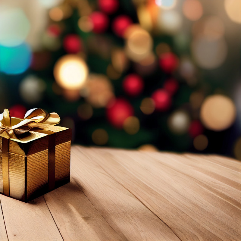 Christmas Presents on Wooden Floor Image