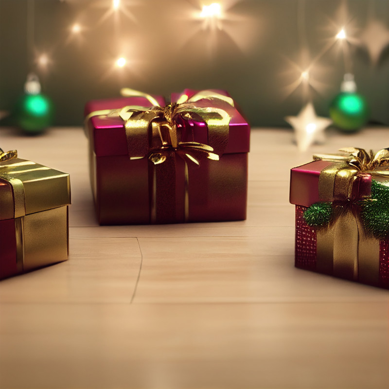 Christmas Gift Box on Wooden Background