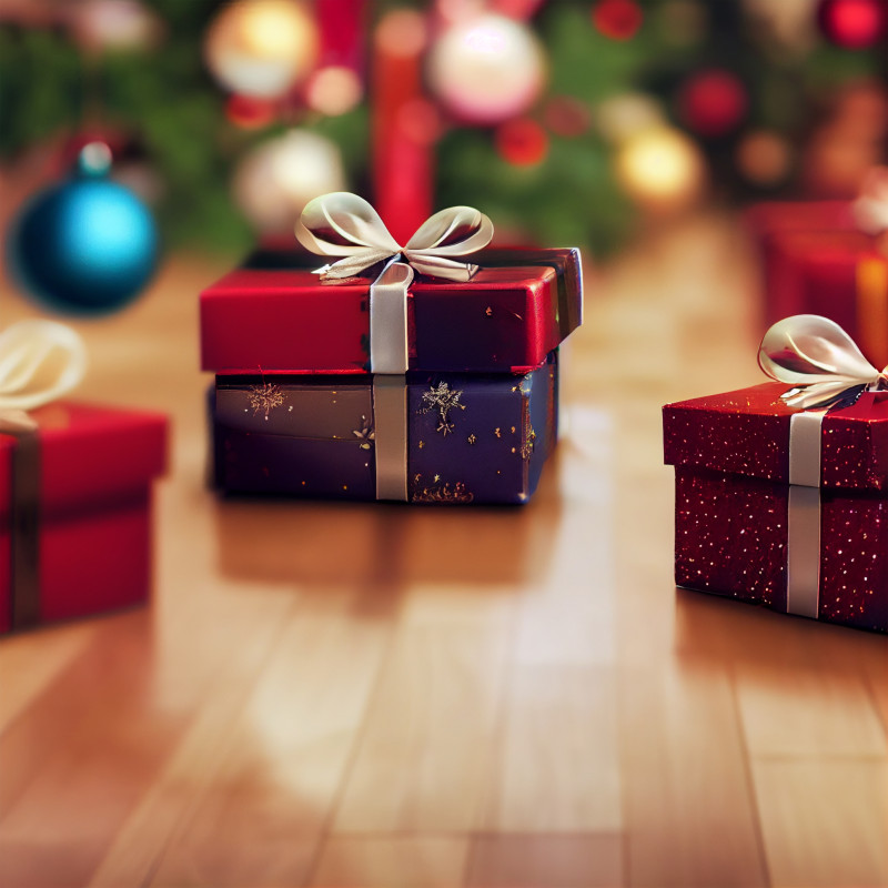 Christmas Presents on Wooden Background