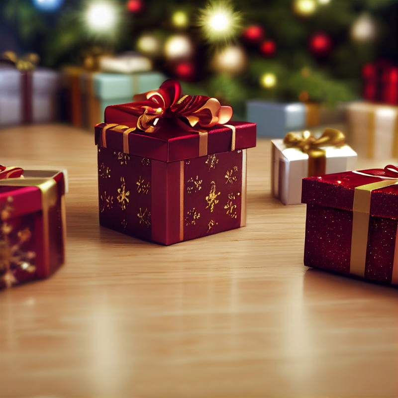 Christmas Presents on Wooden Floor Image