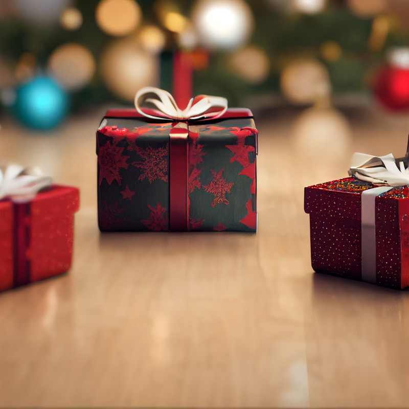 Christmas Gift Box on Wooden Floor