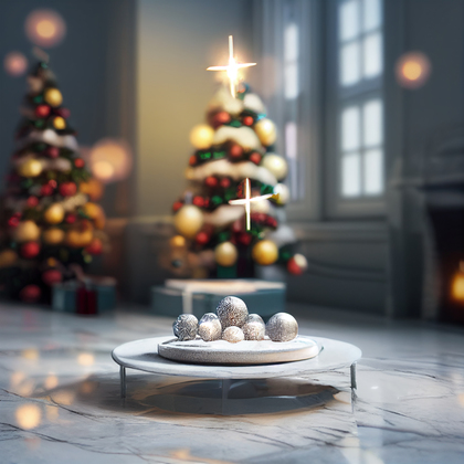 Christmas Tree with Ball Ornaments on Marble Floor
