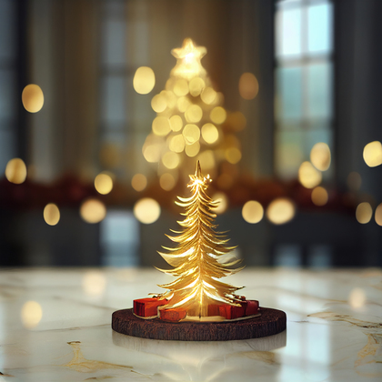 Golden Christmas Tree on Marble Floor Image