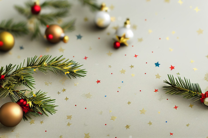 Christmas Balls and Fir Tree Branches Top View Image