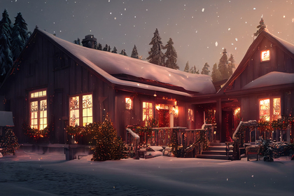 Log House Snow Christmas Decoration Image
