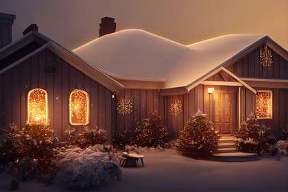 Log House Snow Christmas Decoration