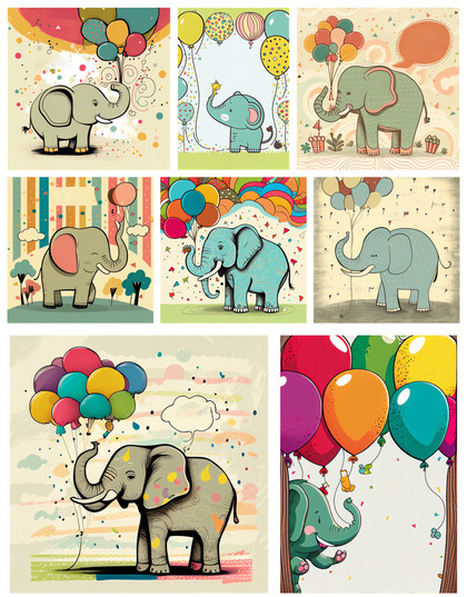Spruce Up Your Celebration: Download 8 Free Elephant Birthday Drawing Backgrounds with Balloons