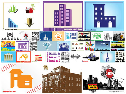 Unleash Creativity with 34 Building and Building Silhouette Vector Images Set