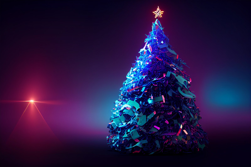 Neon Christmas Tree Greeting Card Background Image