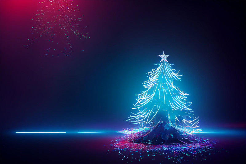 Neon Christmas Tree Greeting Card Background