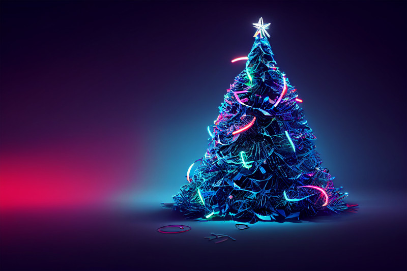 Neon Christmas Tree Greeting Card Background Image