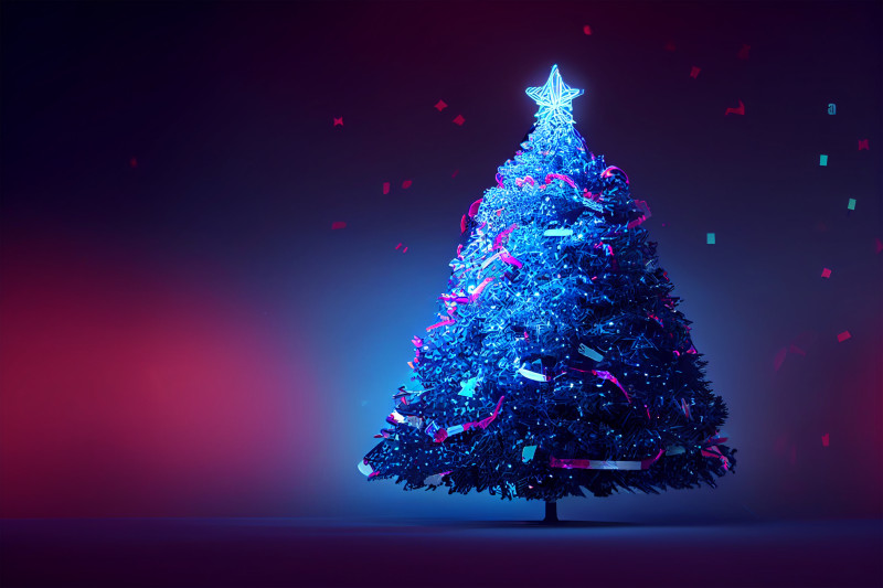 Neon Christmas Tree Greeting Card Background