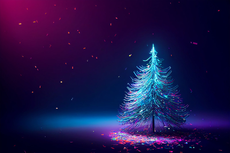Neon Christmas Tree Greeting Card Background