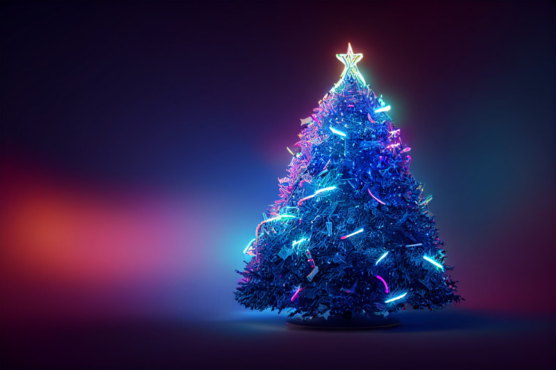 Neon Christmas Tree Greeting Card Background Image