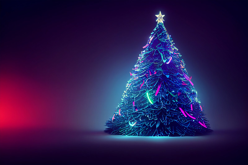Neon Christmas Tree Greeting Card Background Image