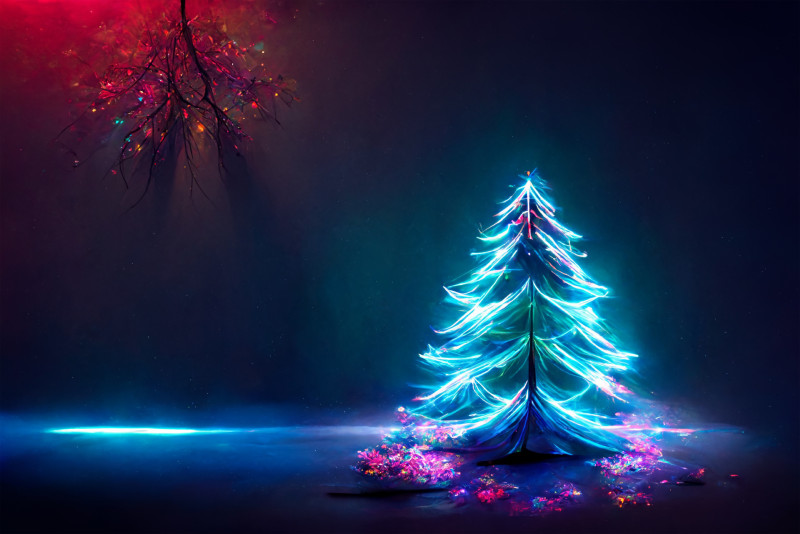Neon Christmas Tree Greeting Card Background