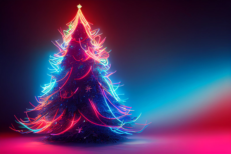 Neon Christmas Tree Greeting Card Background Image