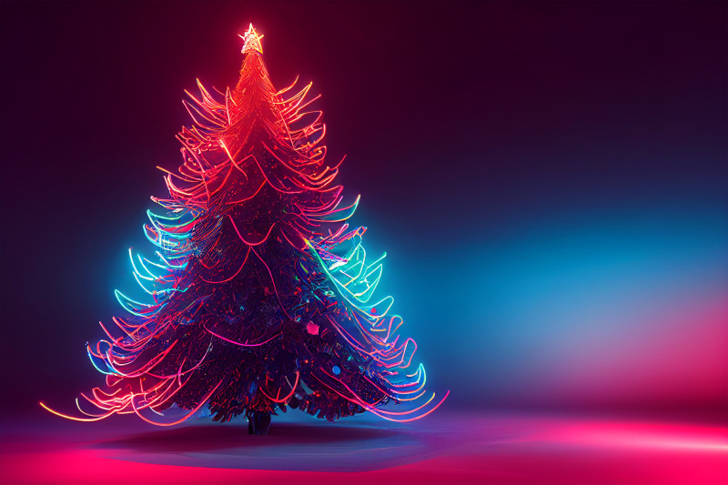 Neon Christmas Tree Greeting Card Background Image