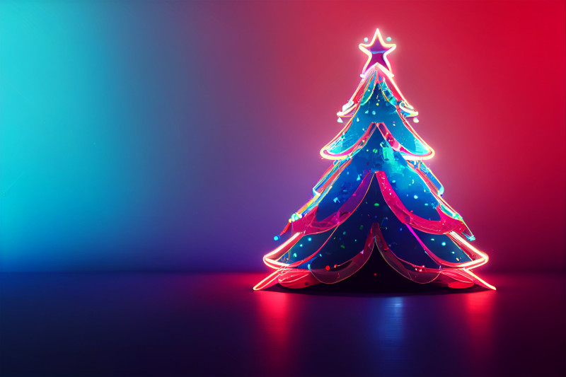 Neon Christmas Tree Greeting Card Background