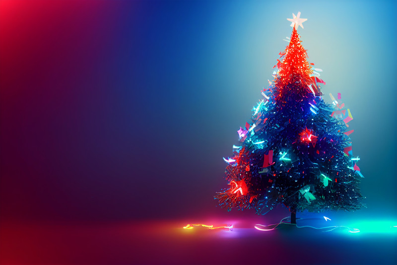 Neon Christmas Tree Greeting Card Background