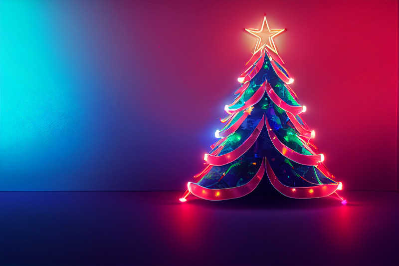 Neon Christmas Tree Greeting Card Background