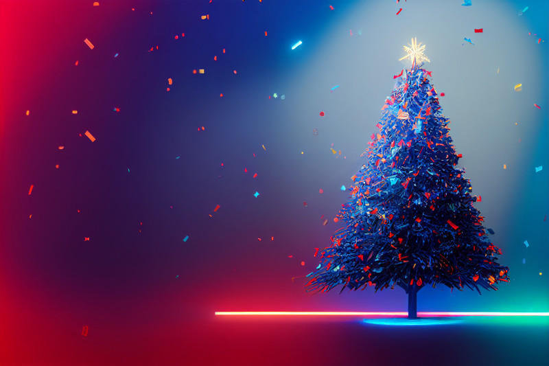 Neon Christmas Tree Greeting Card Background Image