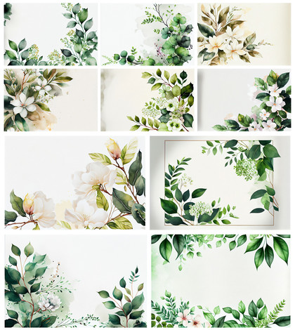 Natures Canvas: Watercolor Green Flower Card Background