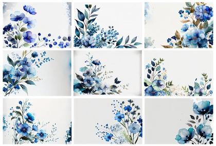 Captivating Watercolor Blue Flowers: 9 Ethereal Card Backgrounds to Adorn Your Messages