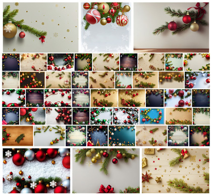 Elevate Your Designs with 50 Top-View Christmas Balls and Fir Tree Branches: Free High-Resolution JPG Images