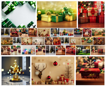 Elegant Festivity: 35 Christmas Gift Box Designs Set on Wooden and Marble Floors