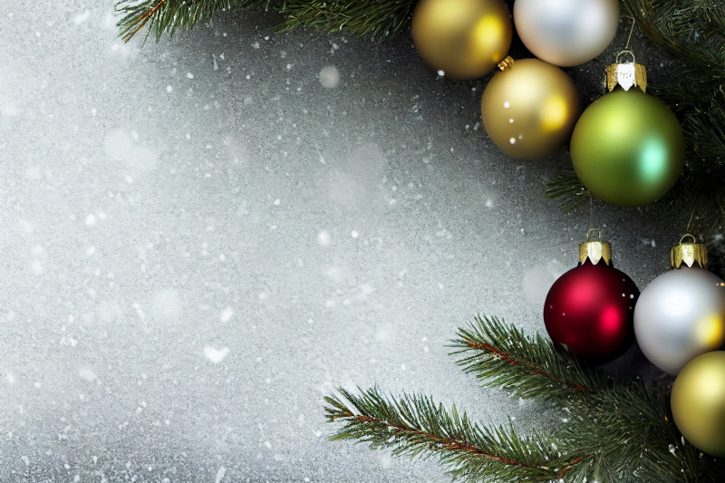 Christmas Card Background with Fir Branches and Ball Ornaments