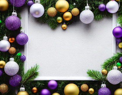 Christmas Frame Background with Fir Branches and Decorations Image