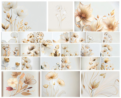 Gilded Line Art Beauty: 25 Free Gold Line Art Flower Backgrounds for Your Designs