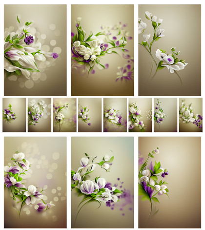 Lavender Dreams: 14 Purple and White Flower on Beige Background