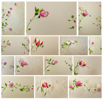 Timeless Elegance: Rose and Tulip Flowers on Beige Card Backgrounds