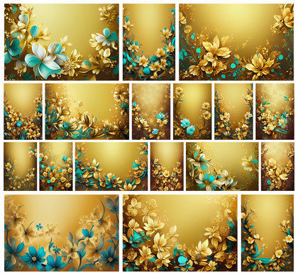 Golden Aura: 18 Turquoise Flower on Gold Card Background