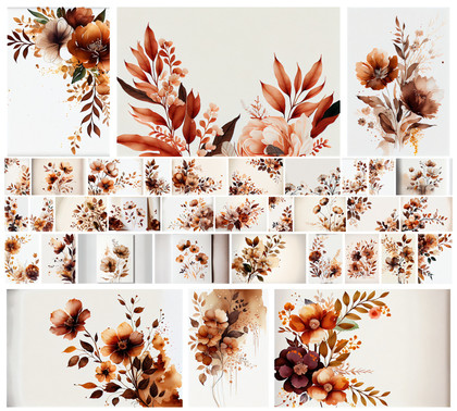 Earthen Elegance: 35 Watercolor Brown Flower Background Collection