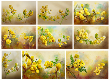 Golden Shower: Watercolor Cassia Fistula Flower Backgrounds