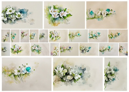 Artistry on Canvas: 23 Watercolor Flowers on a Beige Background