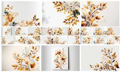 Gilded Elegance: 24 Watercolor Gold Flower Backgrounds for Your Designs