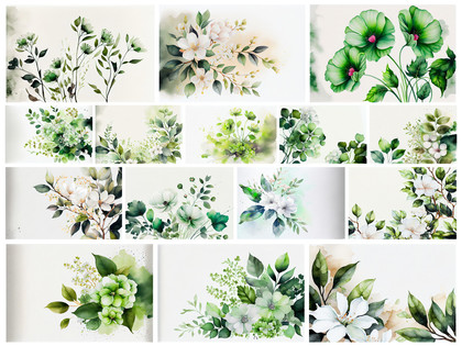 Lush Elegance: 15 Watercolor Green Flower Backgrounds