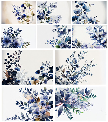 Mystical Hues: 10 Watercolor Indigo Flower Backgrounds
