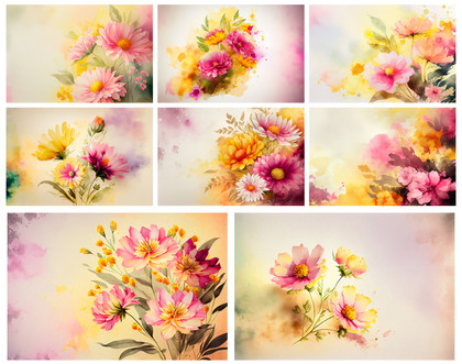 A Symphony in Pink and Yellow: Watercolor Flower Backgrounds