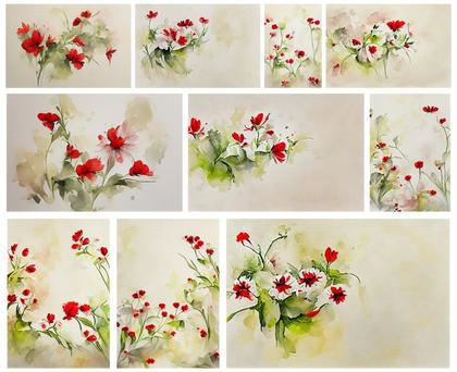 Captivating Watercolor Red Flower on Beige Background: A Collection of Royalty-Free Elegance