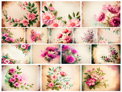 Graceful Nostalgia: 15 Watercolor Vintage Pink Flower Backgrounds for Your Designs