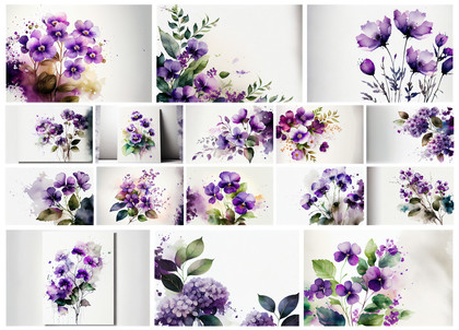 Vivid Elegance: 16 Watercolor Violet Flower Backgrounds for Your Creative Palette