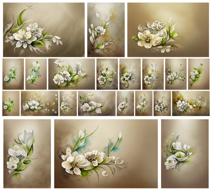 Elegance in Harmony: 22 Watercolor White Flower on Beige Background Designs