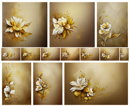 Gilded Elegance: 13 Watercolor White Flower on Gold Card Background Designs